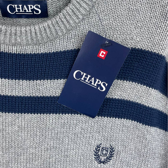 Chaps Men’s Crew Neck Cotton Stripe Pullover Sweater Size Medium - Picture 7 of 10